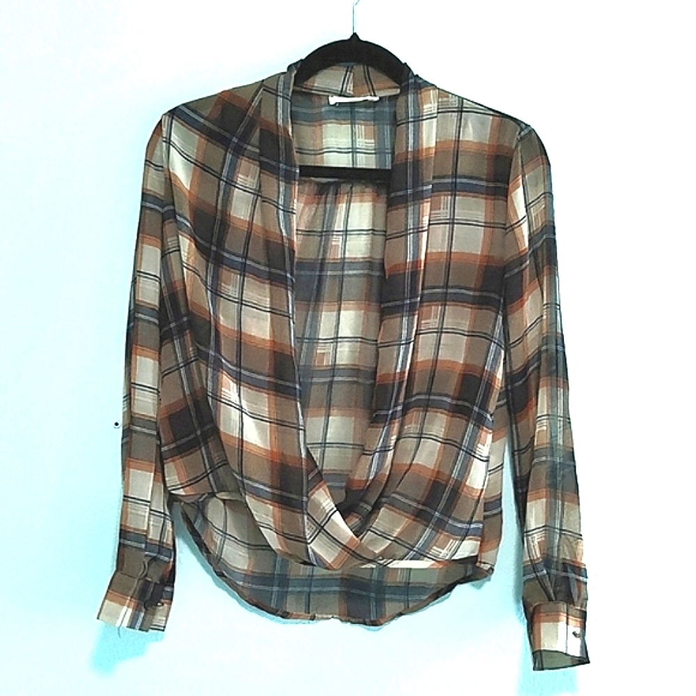 Sheer Open front Cowboy Plaid Top